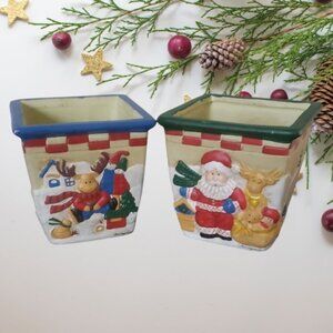 Laurie Korsgaden Santa Claus w/Reindeer & Christmas Moose Ceramic Holders   NWT